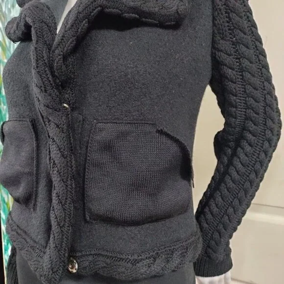 Knitss Wool Cable Knit Black Thick Lux Cardigan Twee M - Picture 4 of 16